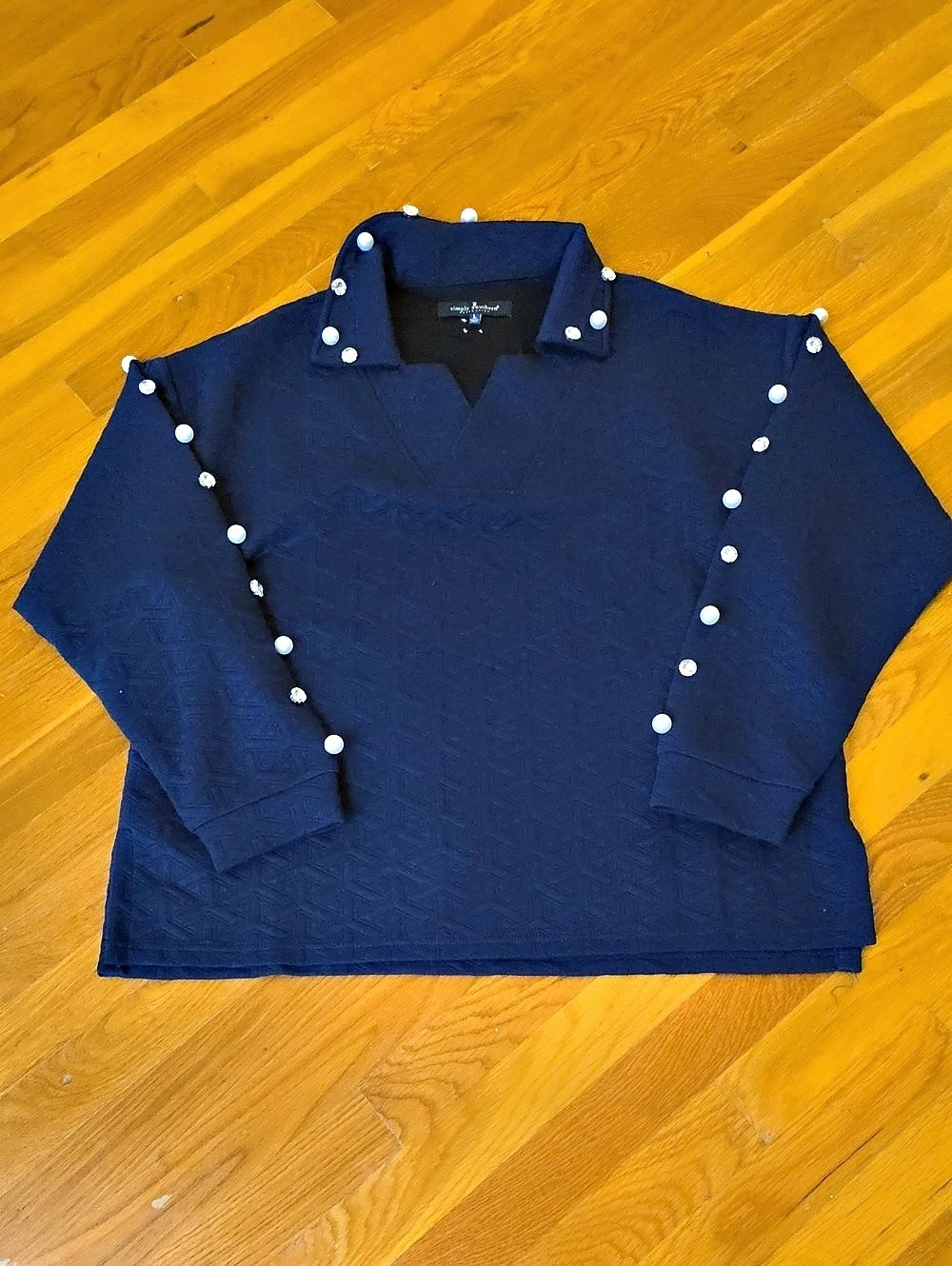 Simply Southern Quilted Pearl/Rhinestone Accent Top Blue Large